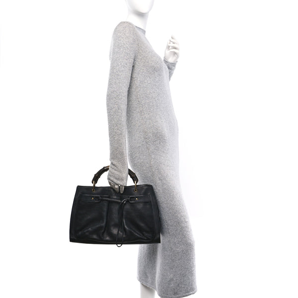 Gucci Calfskin Bamboo Handle Tote Black