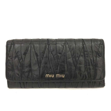Miu Logo Gather Leather Zip Around Long