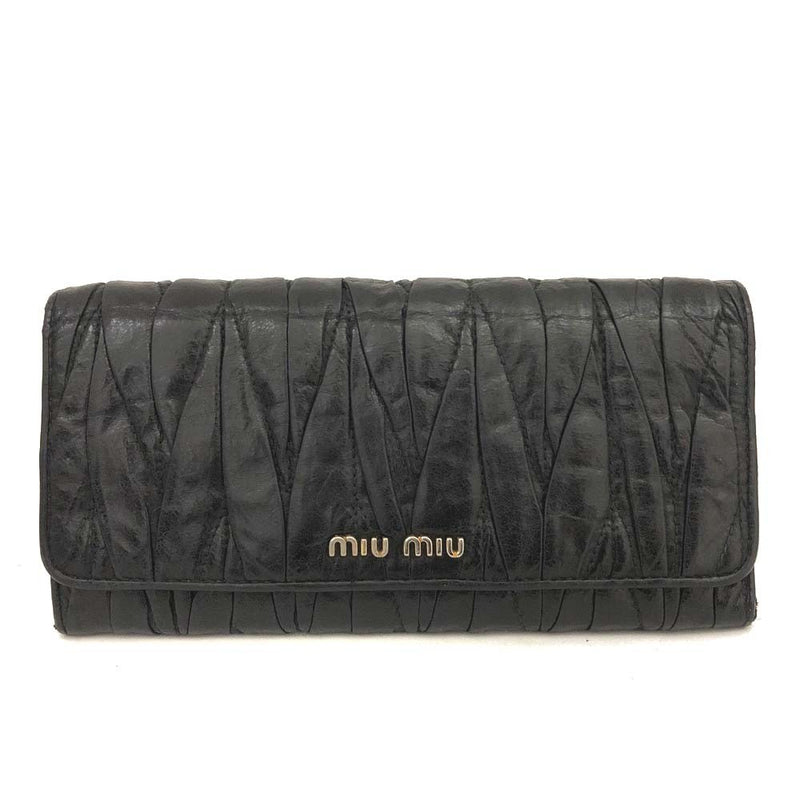 Miu Logo Gather Leather Zip Around Long