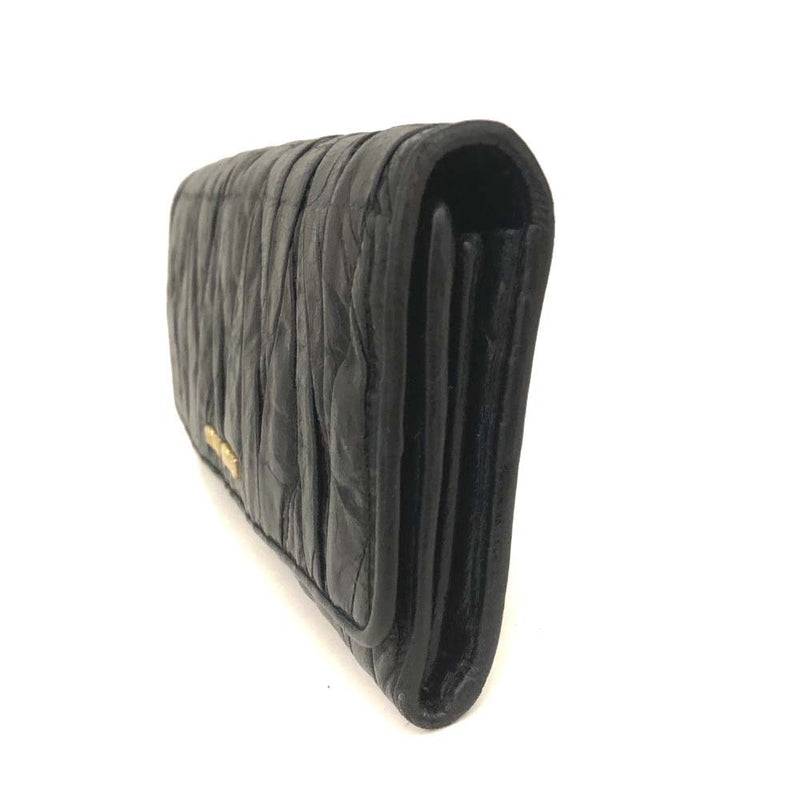 Miu Logo Gather Leather Zip Around Long