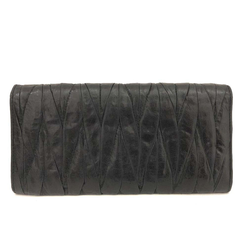 Miu Logo Gather Leather Zip Around Long