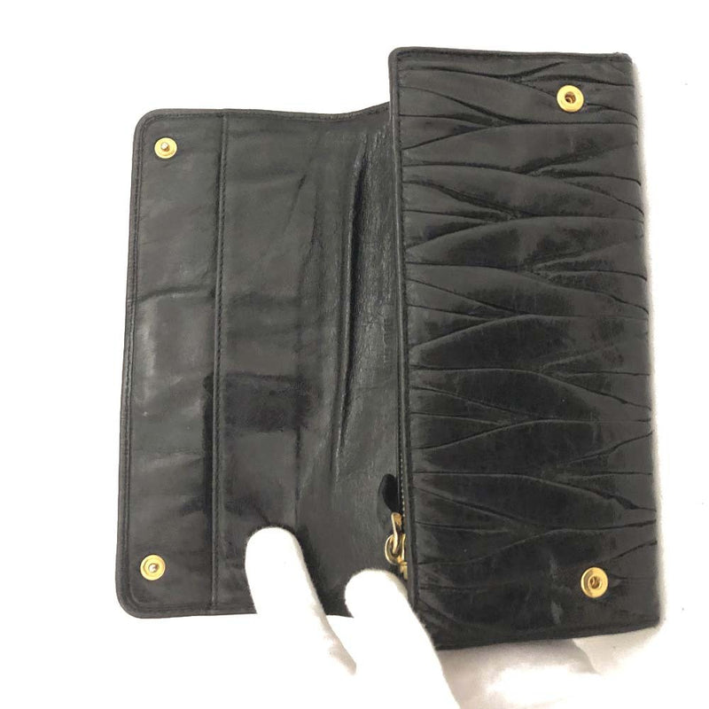 Miu Logo Gather Leather Zip Around Long