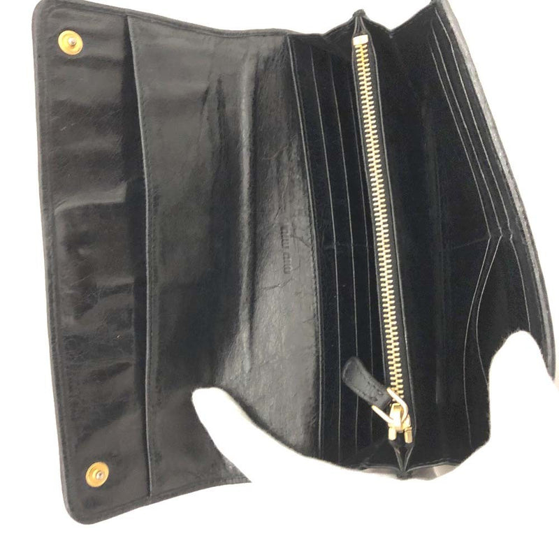 Miu Logo Gather Leather Zip Around Long