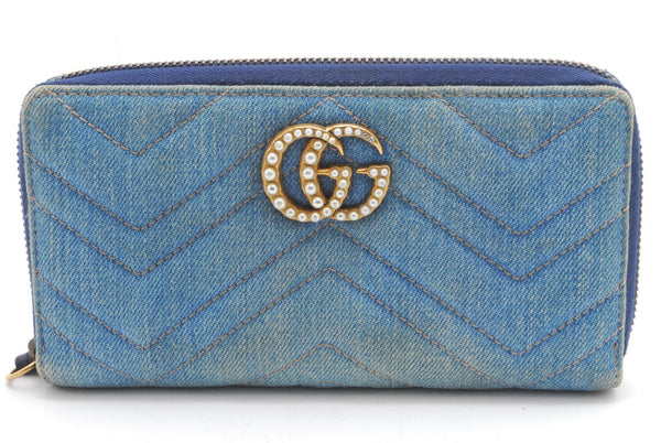 Gucci Denim Wallet Marmont Pearl