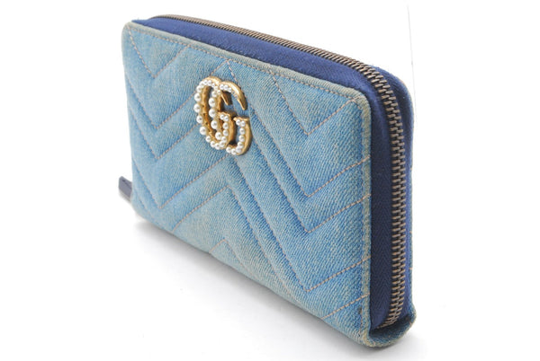 Gucci Denim Wallet Marmont Pearl