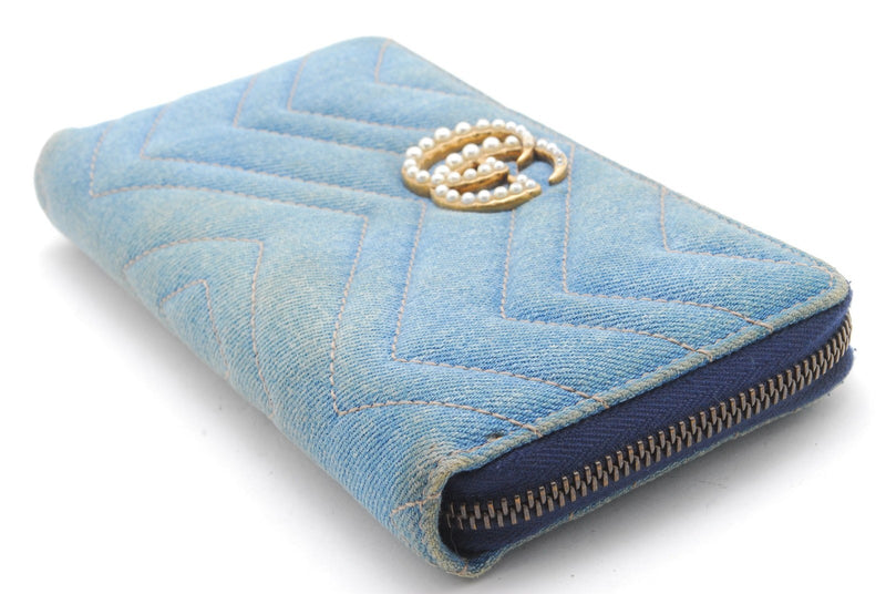Gucci Denim Wallet Marmont Pearl