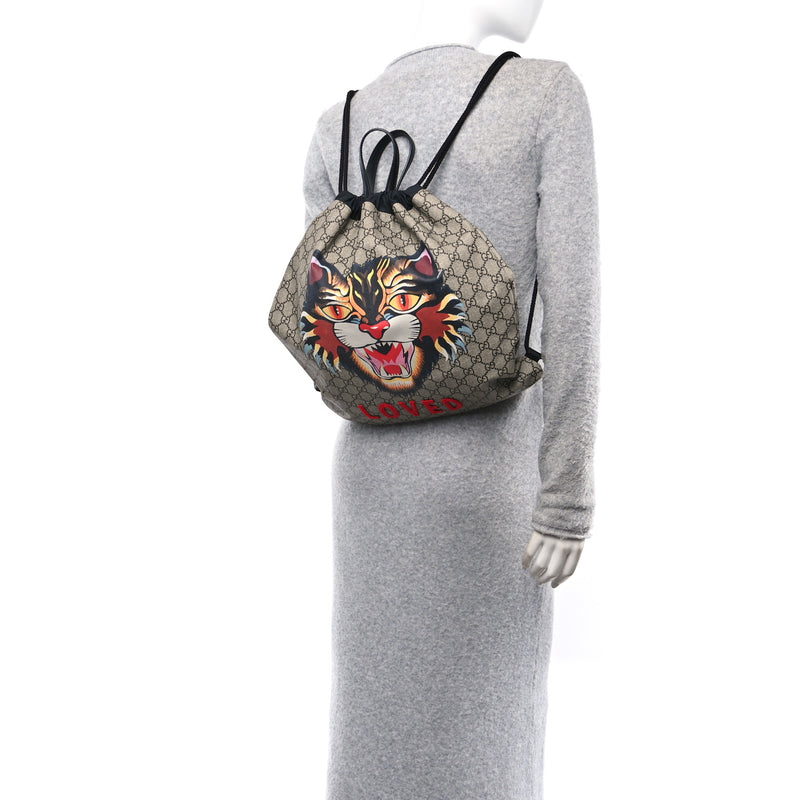 Gucci Gg Supreme Angry Cat Drawstring