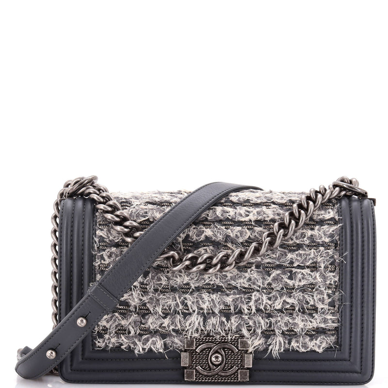 Chanel Boy Flap Bag Braided Tweed Old