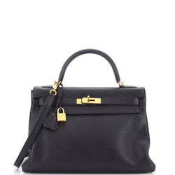 Hermes Kelly Handbag Noir Clemence With