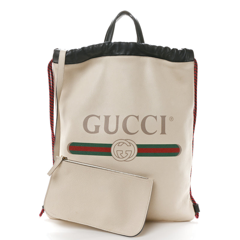 Gucci Calfskin Logo Drawstring Backpack