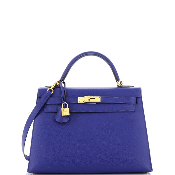 Hermes Kelly Handbag Bleu Electrique