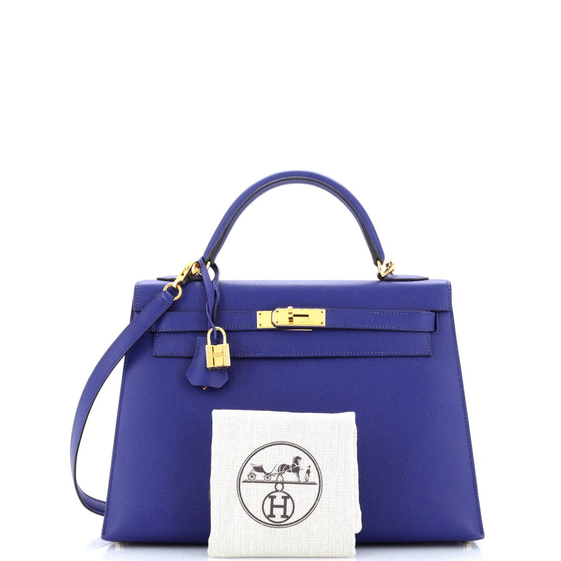 Hermes Kelly Handbag Bleu Electrique