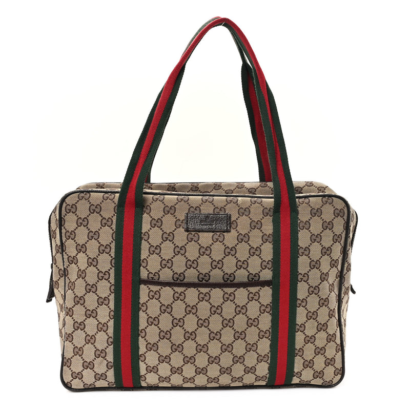 Gucci Web Carry On Tote Dark Brown