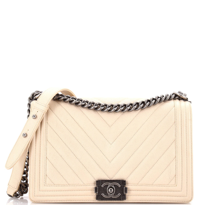 Chanel Boy Flap Bag Chevron Caviar New