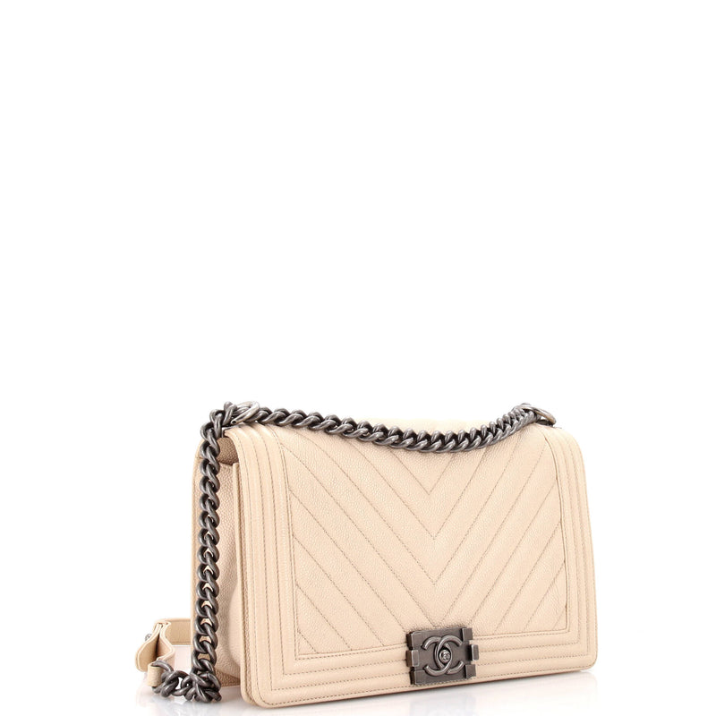 Chanel Boy Flap Bag Chevron Caviar New
