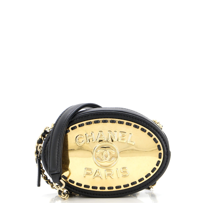 Chanel Logo Plate Oval Clutch With Chain