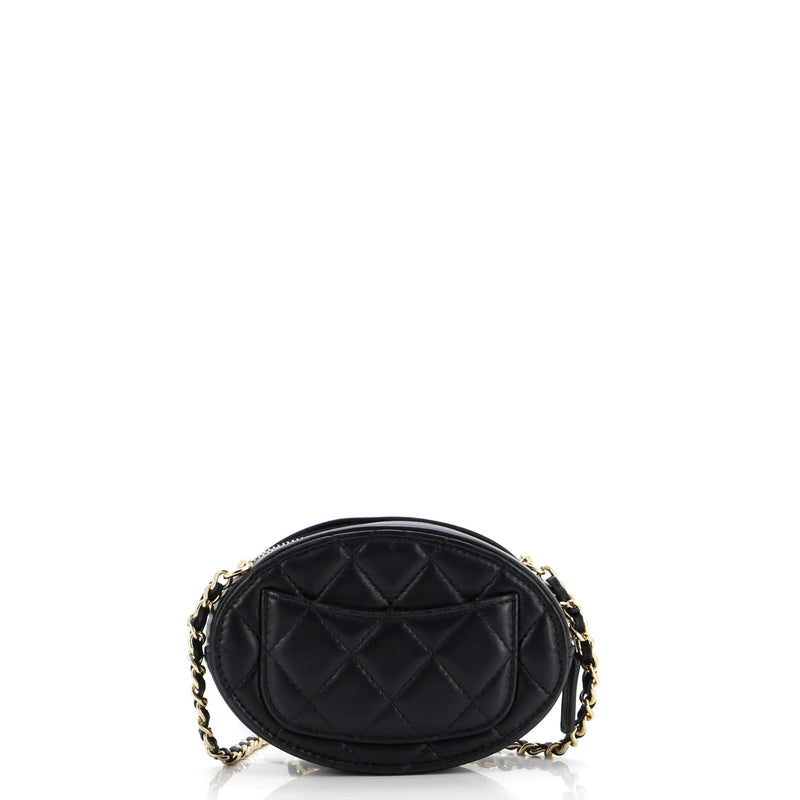 Chanel Logo Plate Oval Clutch With Chain