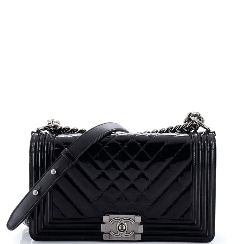 Chanel Boy Flap Bag Chevron Patent Old