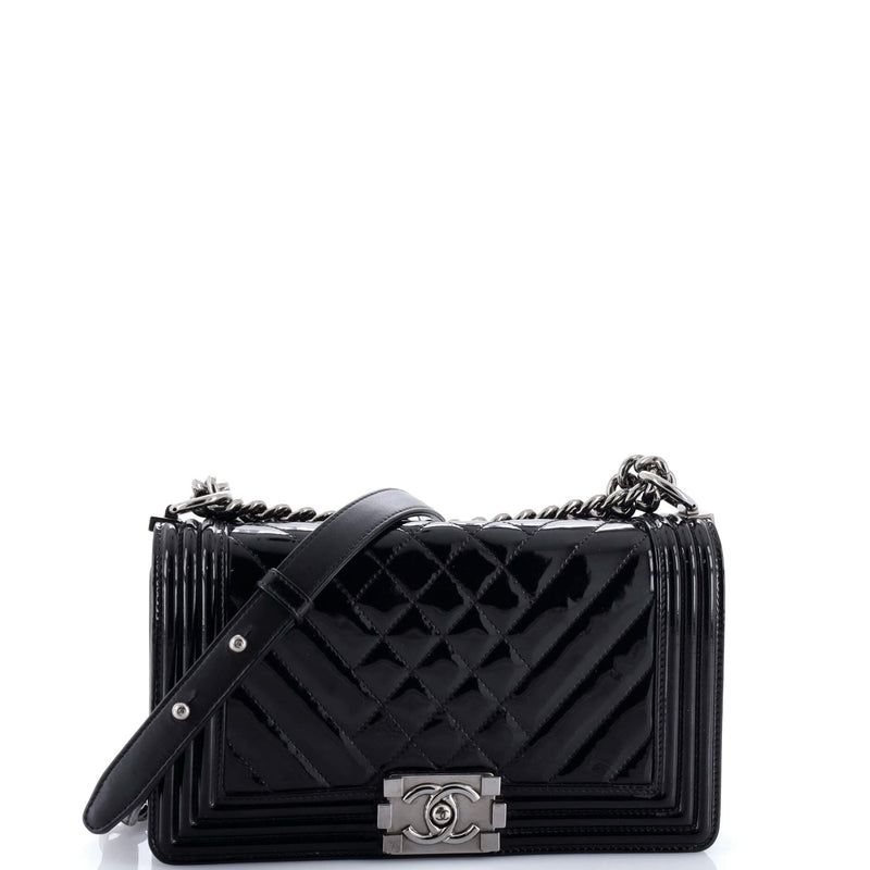 Chanel Boy Flap Bag Chevron Patent Old