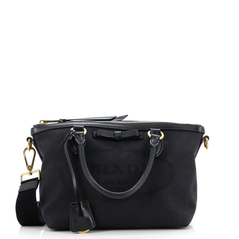 Prada Logo Convertible Zip Tote Canvas