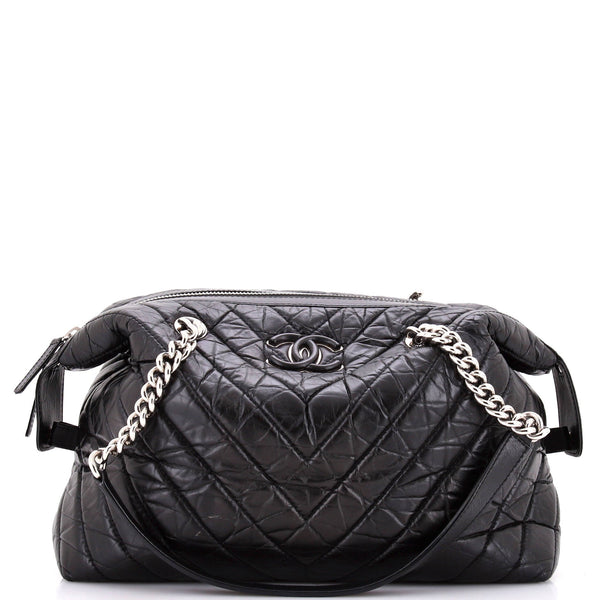 Chanel Cc Bowling Bag Chevron Aged