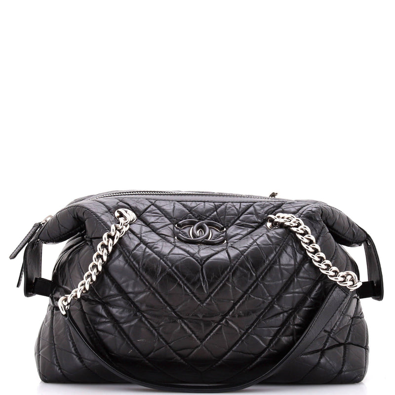 Chanel Cc Bowling Bag Chevron Aged