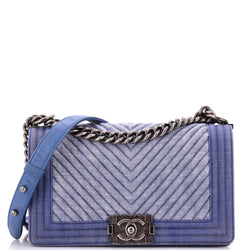 Chanel Boy Flap Bag Chevron Denim Old