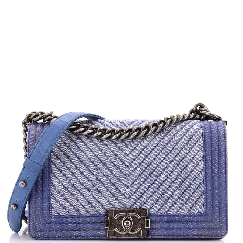 Chanel Boy Flap Bag Chevron Denim Old