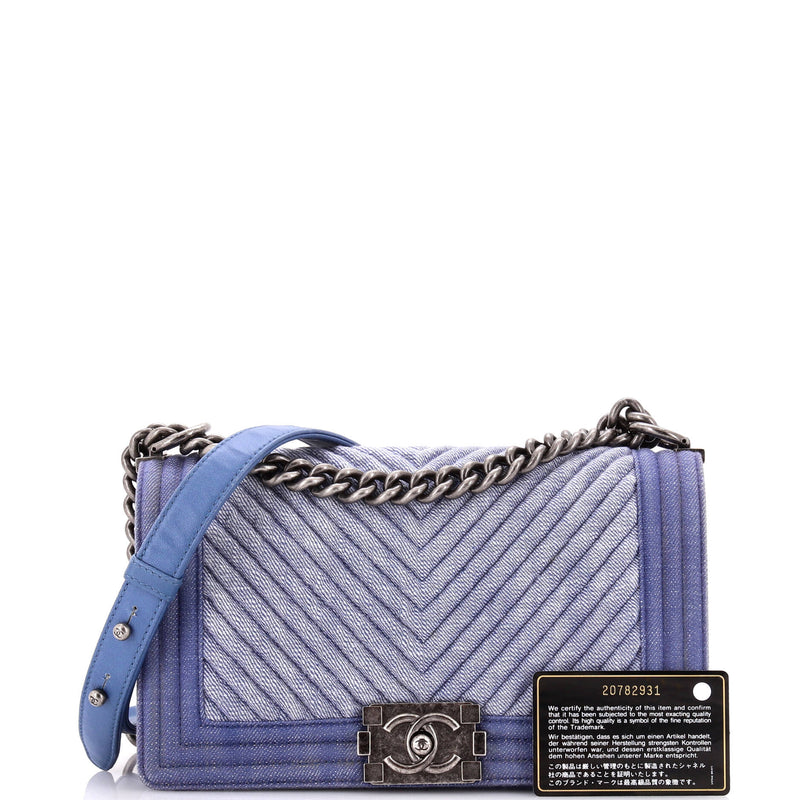 Chanel Boy Flap Bag Chevron Denim Old