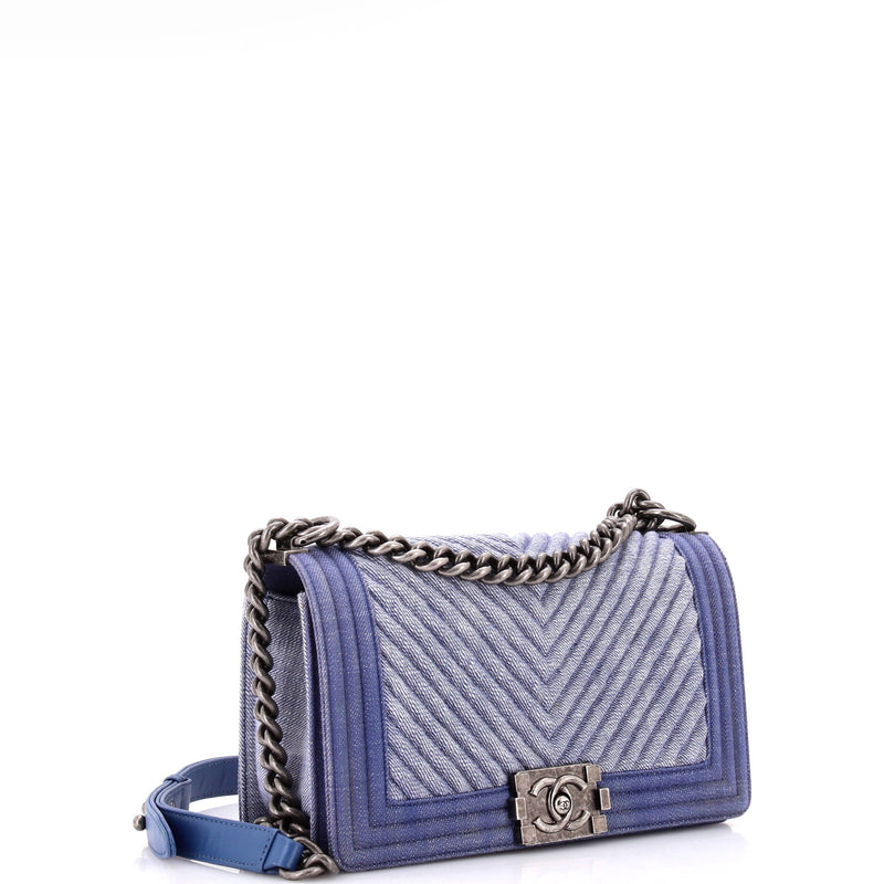 Chanel Boy Flap Bag Chevron Denim Old