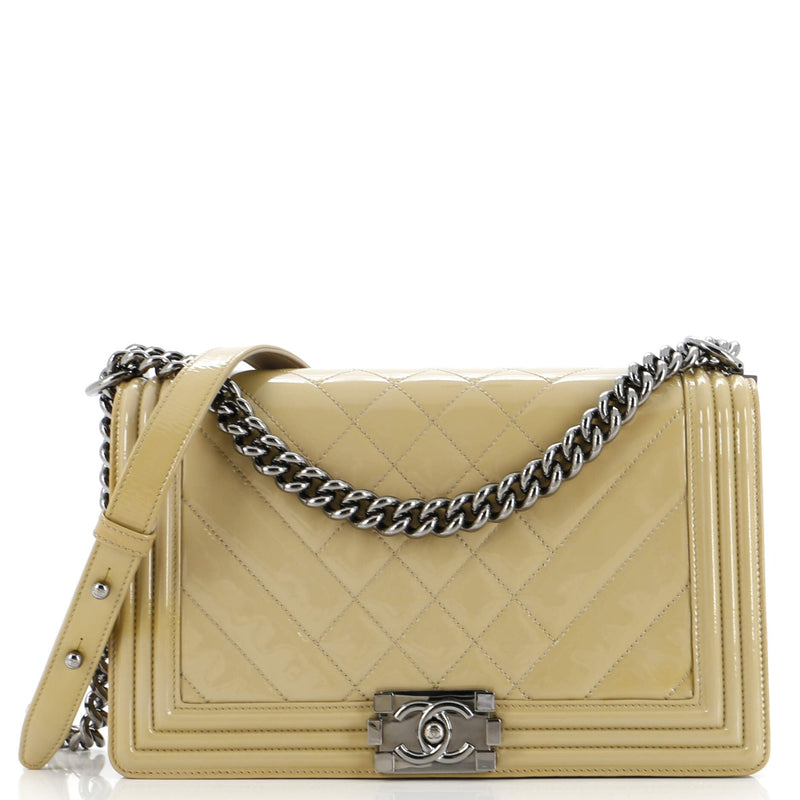 Chanel Boy Flap Bag Chevron Patent New