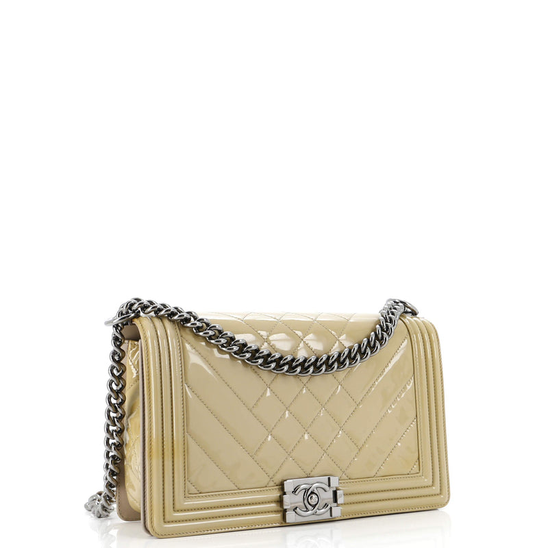 Chanel Boy Flap Bag Chevron Patent New