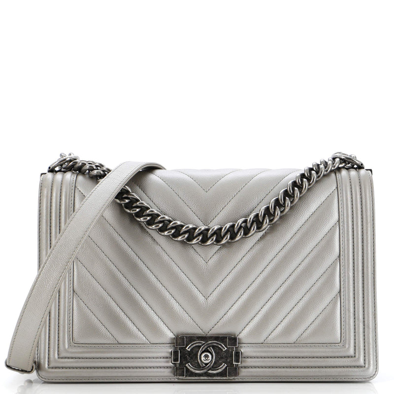 Chanel Boy Flap Bag Chevron Caviar New