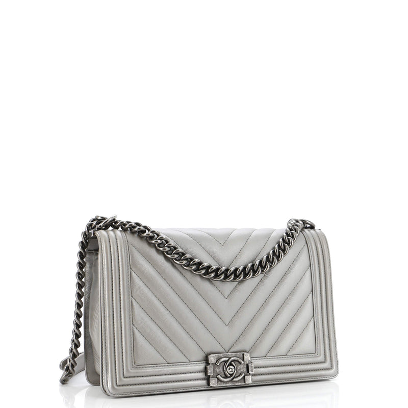 Chanel Boy Flap Bag Chevron Caviar New