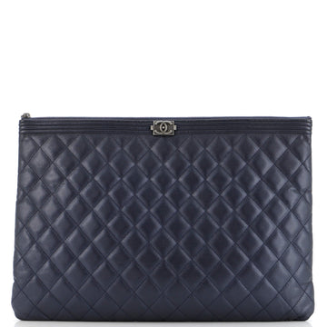 Chanel Boy O Case Clutch Quilted Caviar