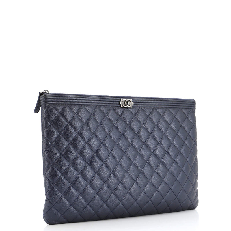 Chanel Boy O Case Clutch Quilted Caviar