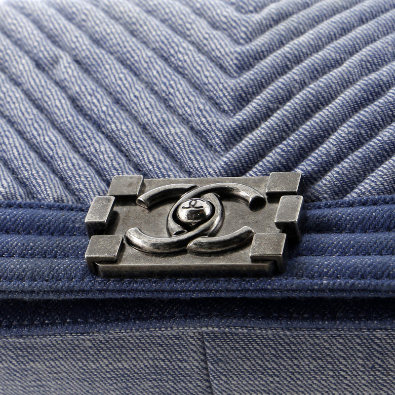 Chanel Boy Flap Bag Chevron Denim Old
