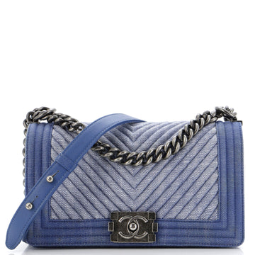 Chanel Boy Flap Bag Chevron Denim Old