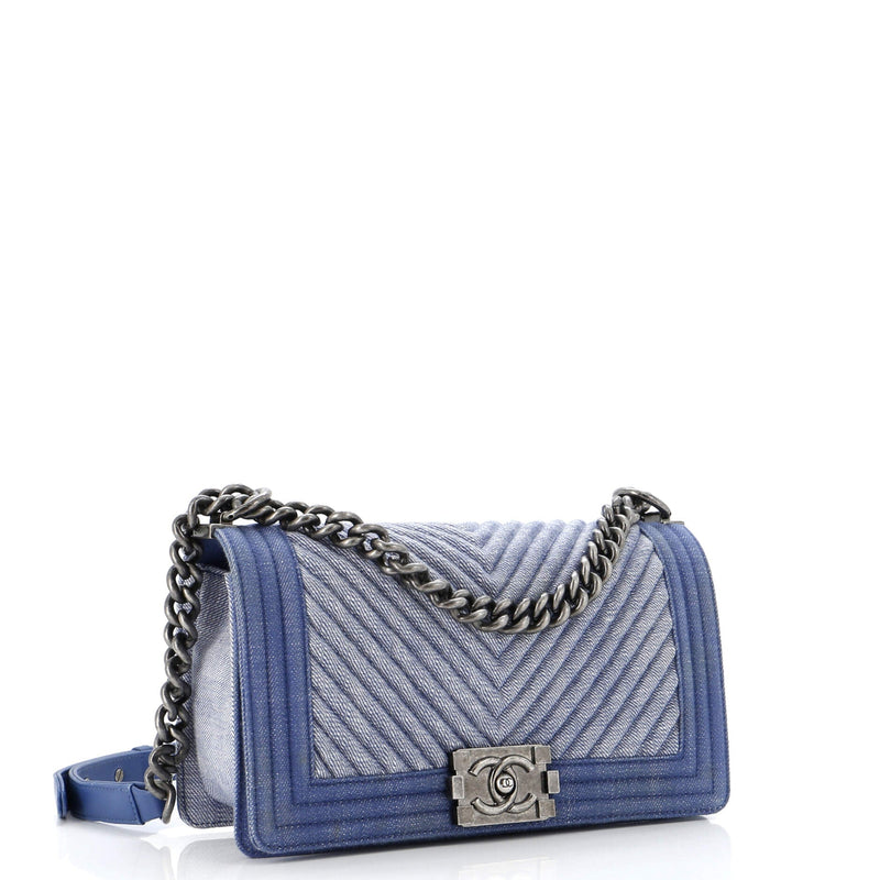 Chanel Boy Flap Bag Chevron Denim Old