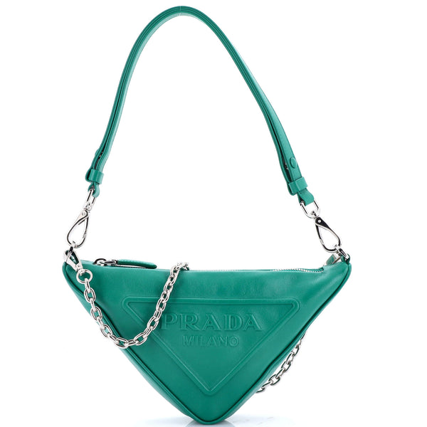 Prada Triangle Logo Zip Chain Crossbody