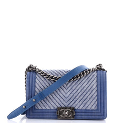 Chanel Boy Flap Bag Chevron Denim Old