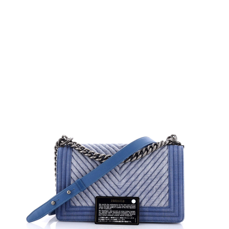 Chanel Boy Flap Bag Chevron Denim Old