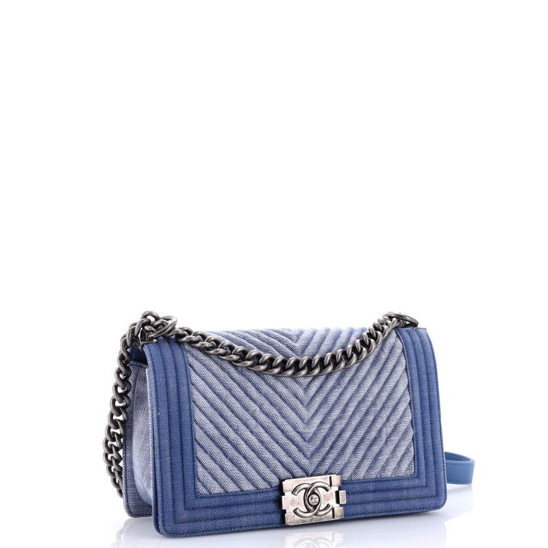 Chanel Boy Flap Bag Chevron Denim Old