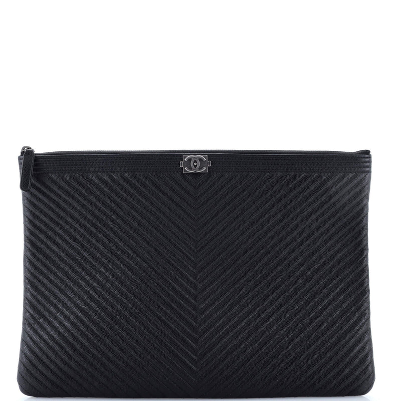 Chanel Boy O Case Clutch Chevron