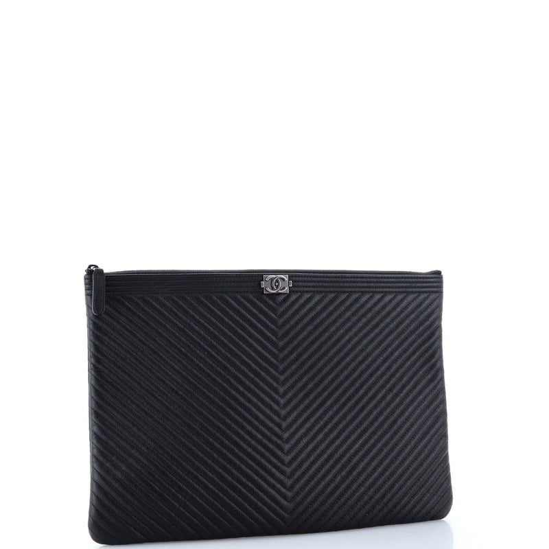 Chanel Boy O Case Clutch Chevron