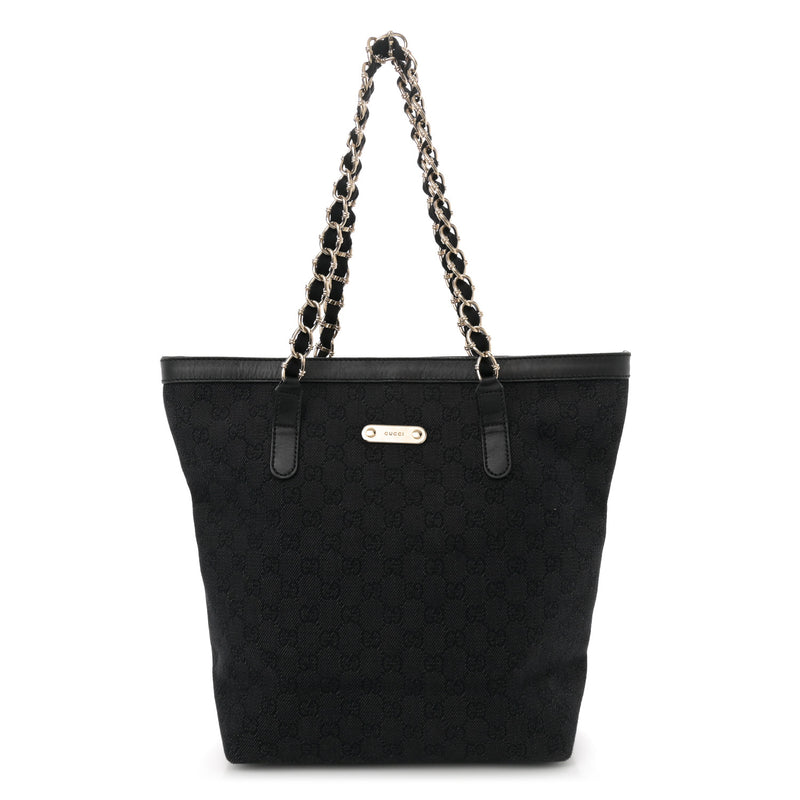 Gucci Denim Chain Bucket Tote Black