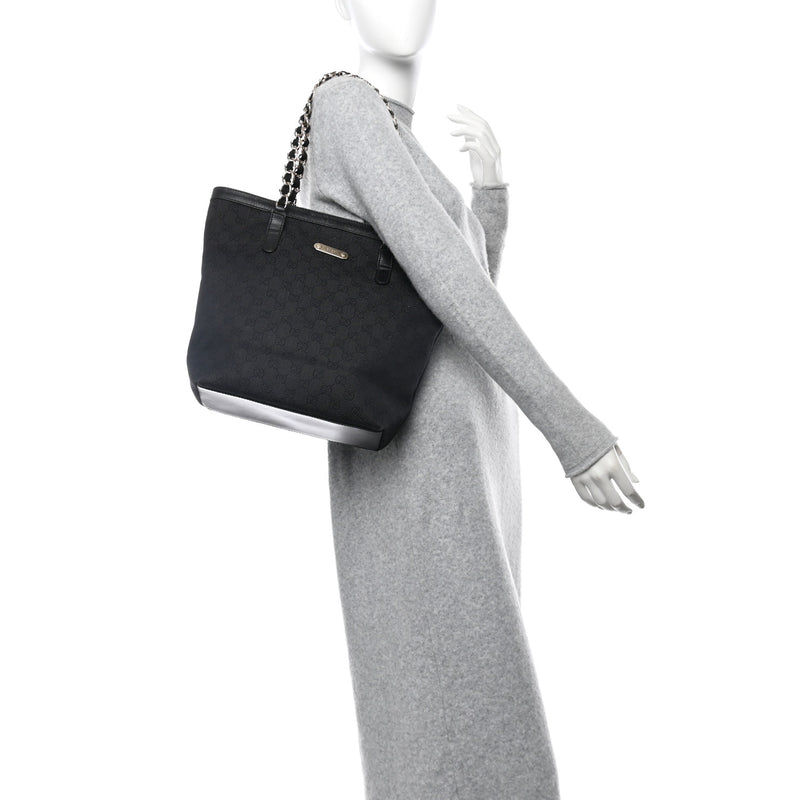 Gucci Denim Chain Bucket Tote Black