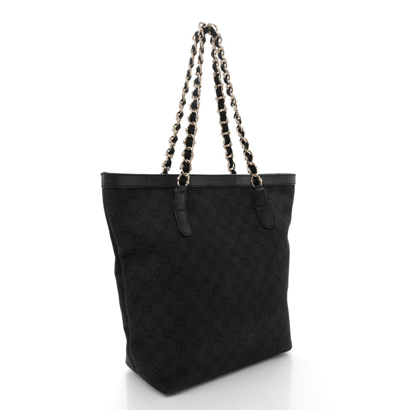 Gucci Denim Chain Bucket Tote Black
