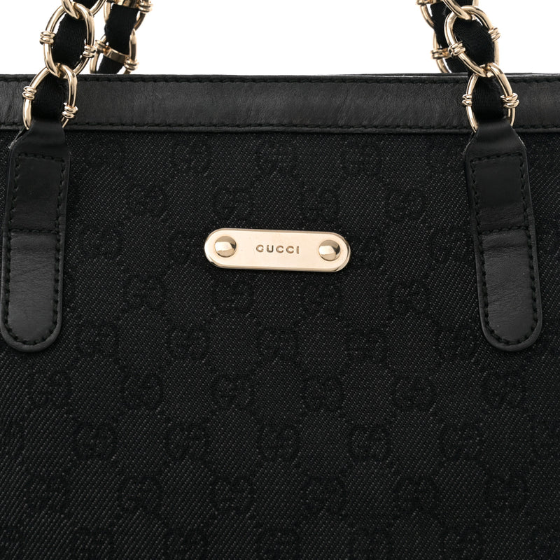 Gucci Denim Chain Bucket Tote Black