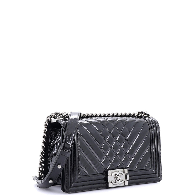 Chanel Boy Flap Bag Chevron Patent Old